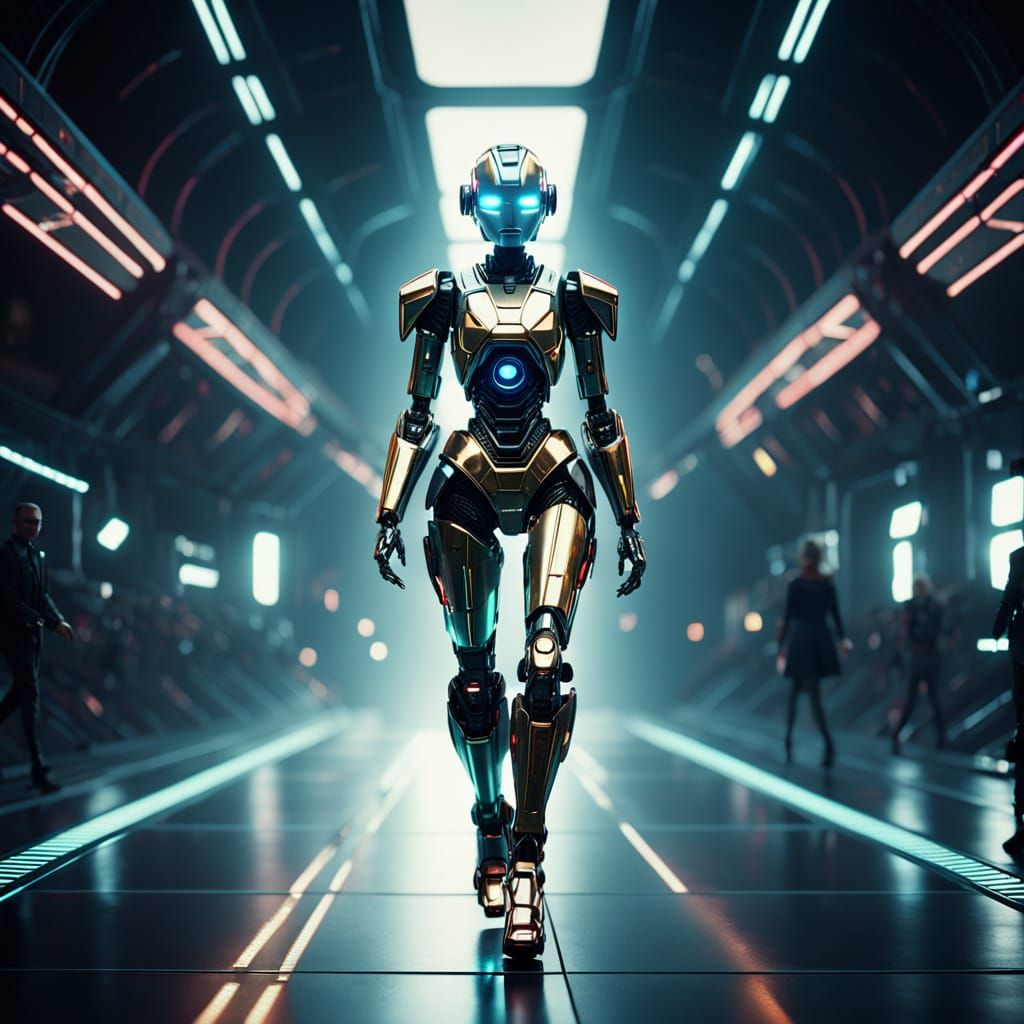 Futuristic Fashion Robot on Neon Runway