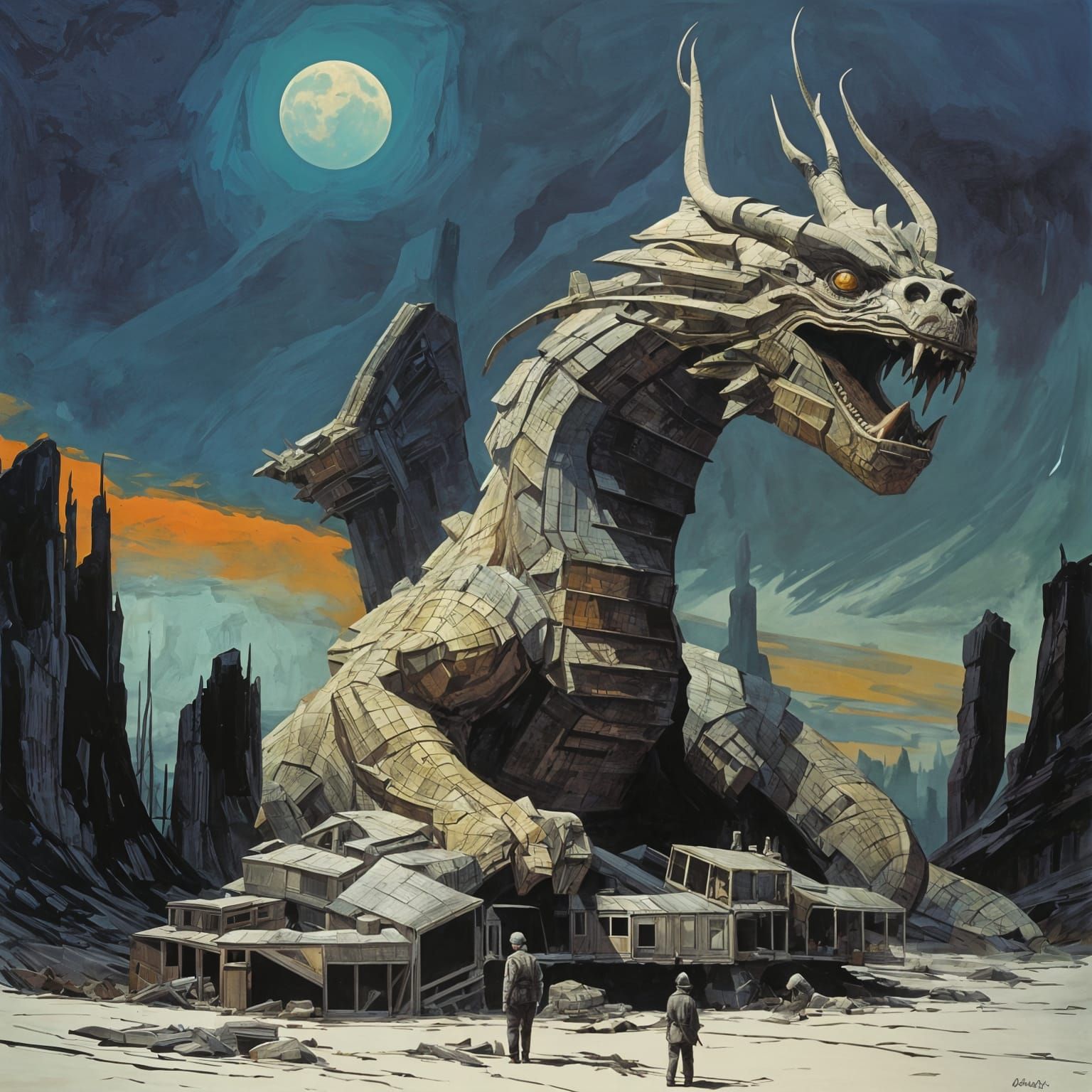 Ancient Stone Dragon in Dramatic, Atmospheric Ruins
