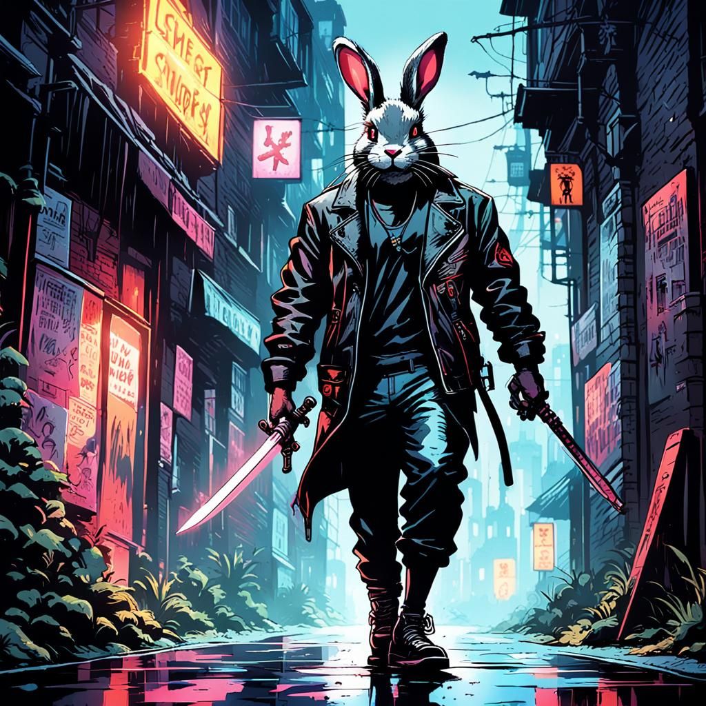 Gritty Bunny Assassin in a Dark Alleyway