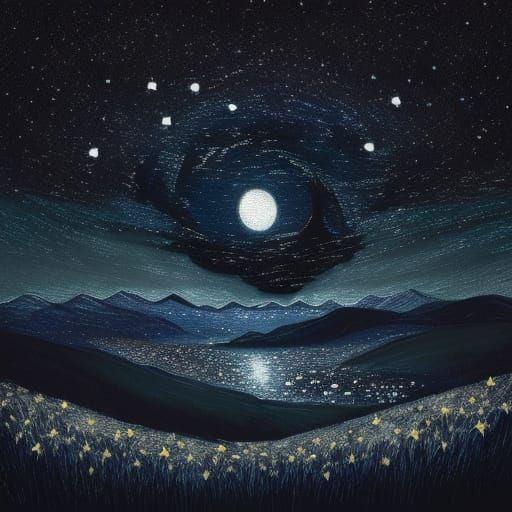 Moonlit Landscape in a Dreamy, Impressionist Style