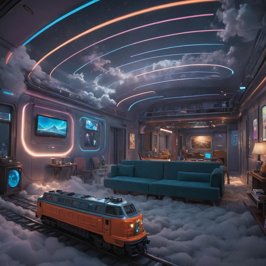 Miniature Holographic Train Zooms Through Stardust Room