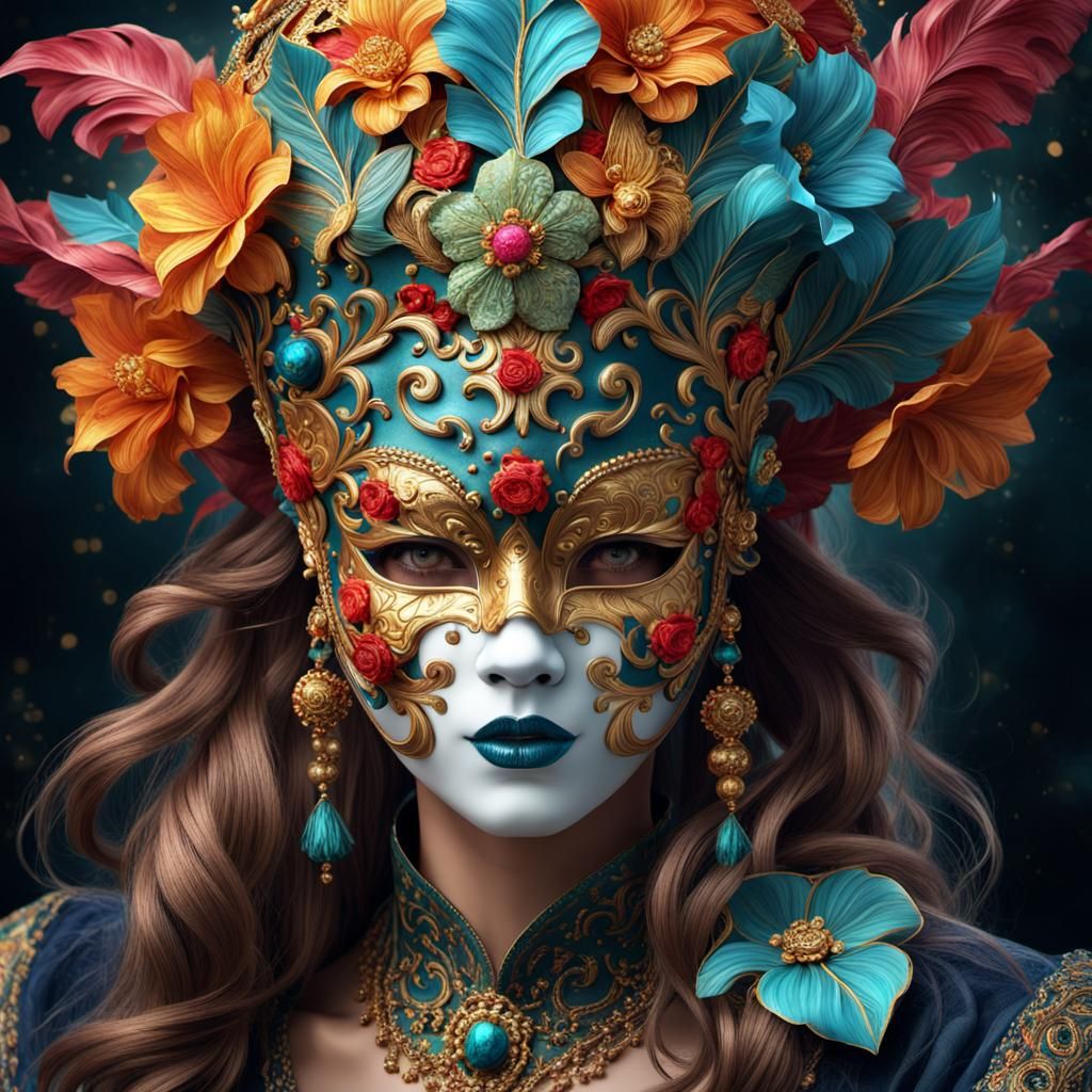 Baroque Venetian Mask: Detailed Matte Painting
