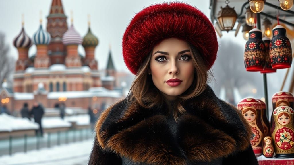 Elegant Russian Woman in Winter Wonderland