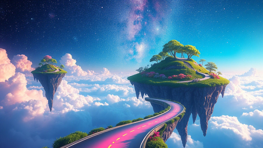 Ethereal Sky Islands with Shimmering Road