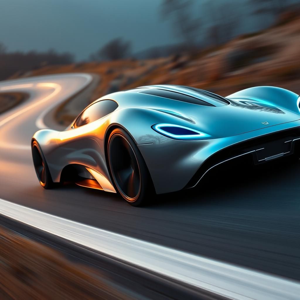 Futuristic Car Speeding Down Winding Road