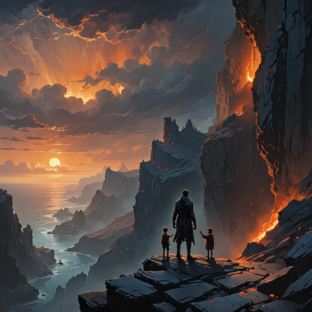 Melancholic Dark Fantasy Scene of Despair and Hope