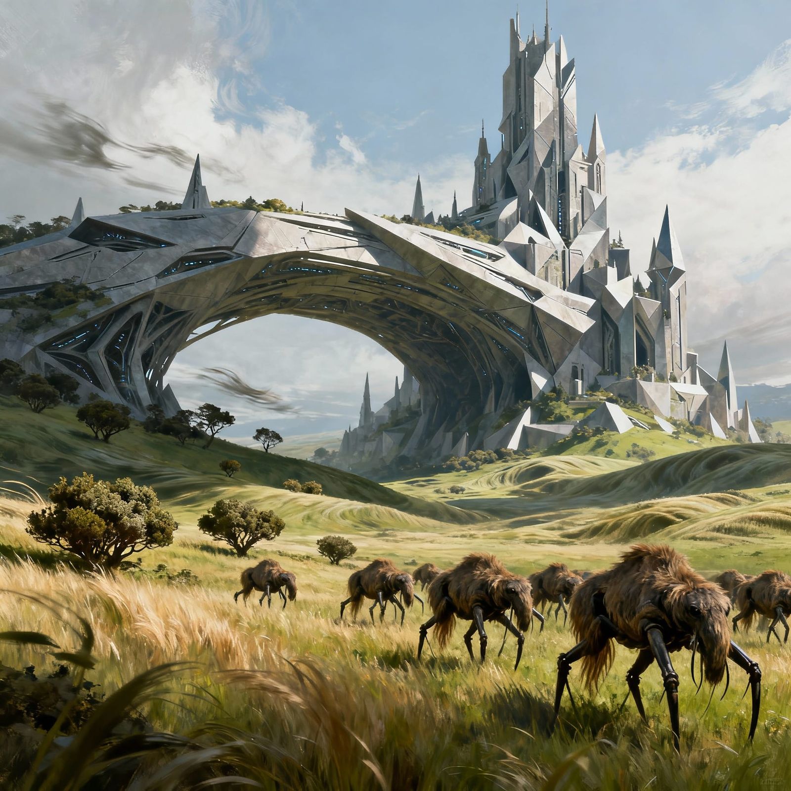 Alien Archway in Lush Landscape Digital Painting