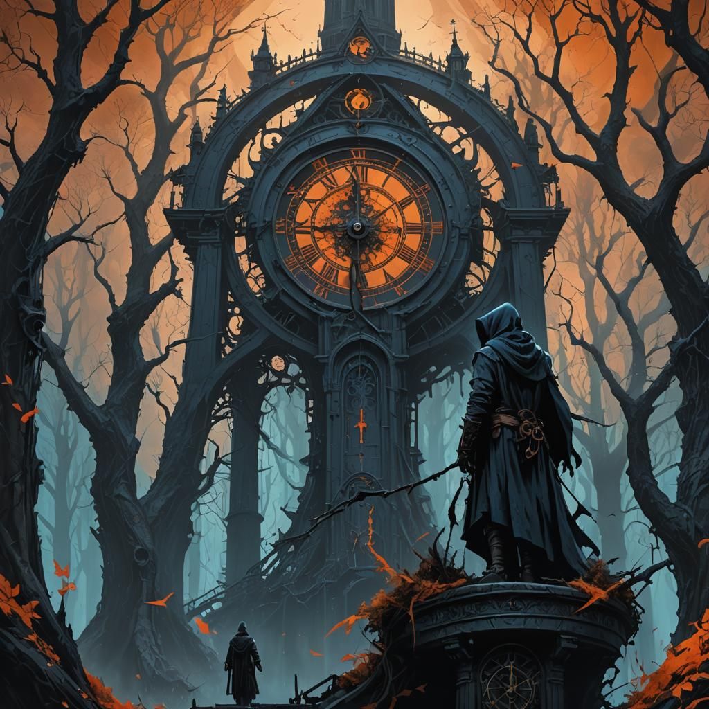 Dark Fantasy Death on Gothic Clock Tower