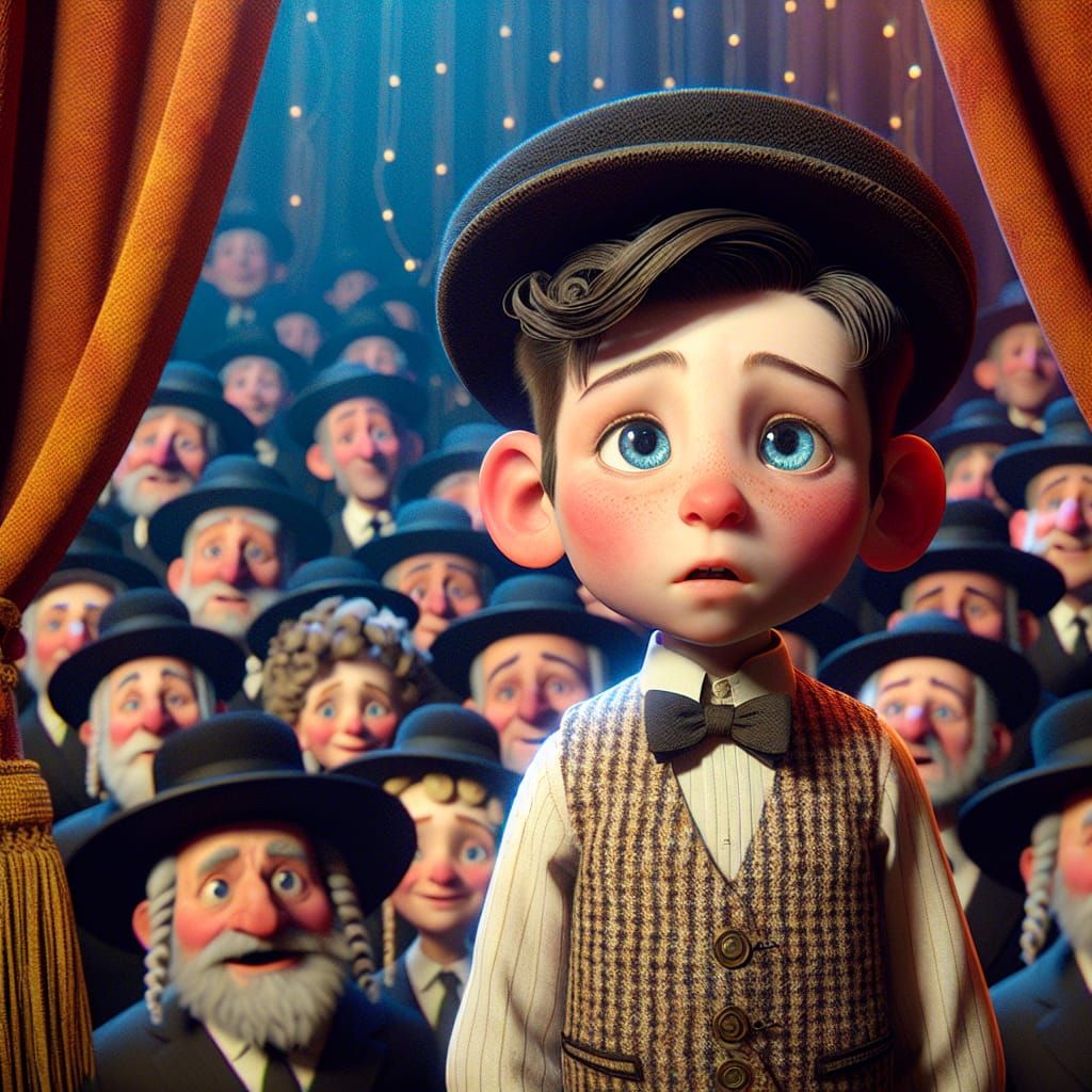 Hasidic Boy Stage Fright in 3D Animation Style