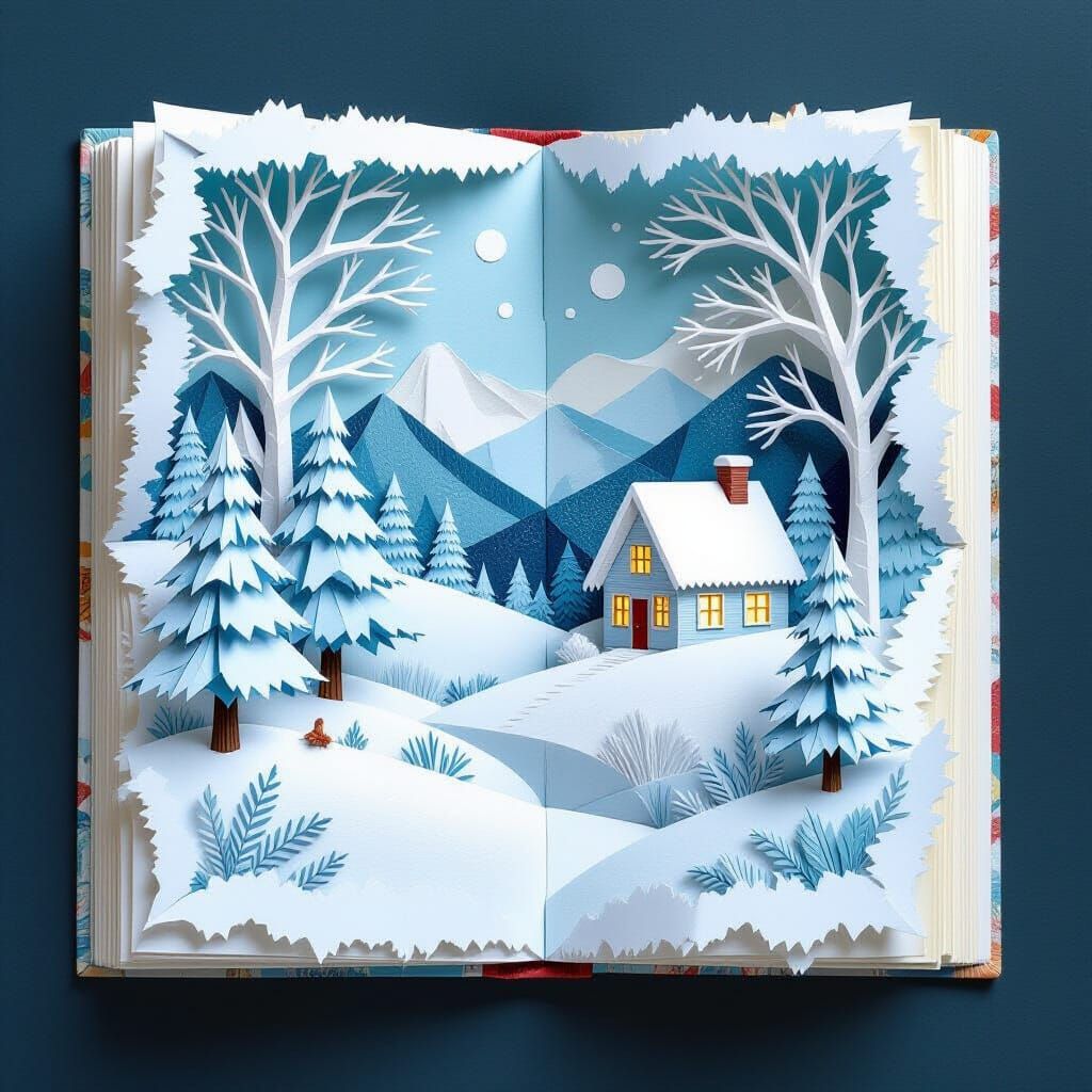 Origami Winter Wonderland Book in Digital Media Aesthetic