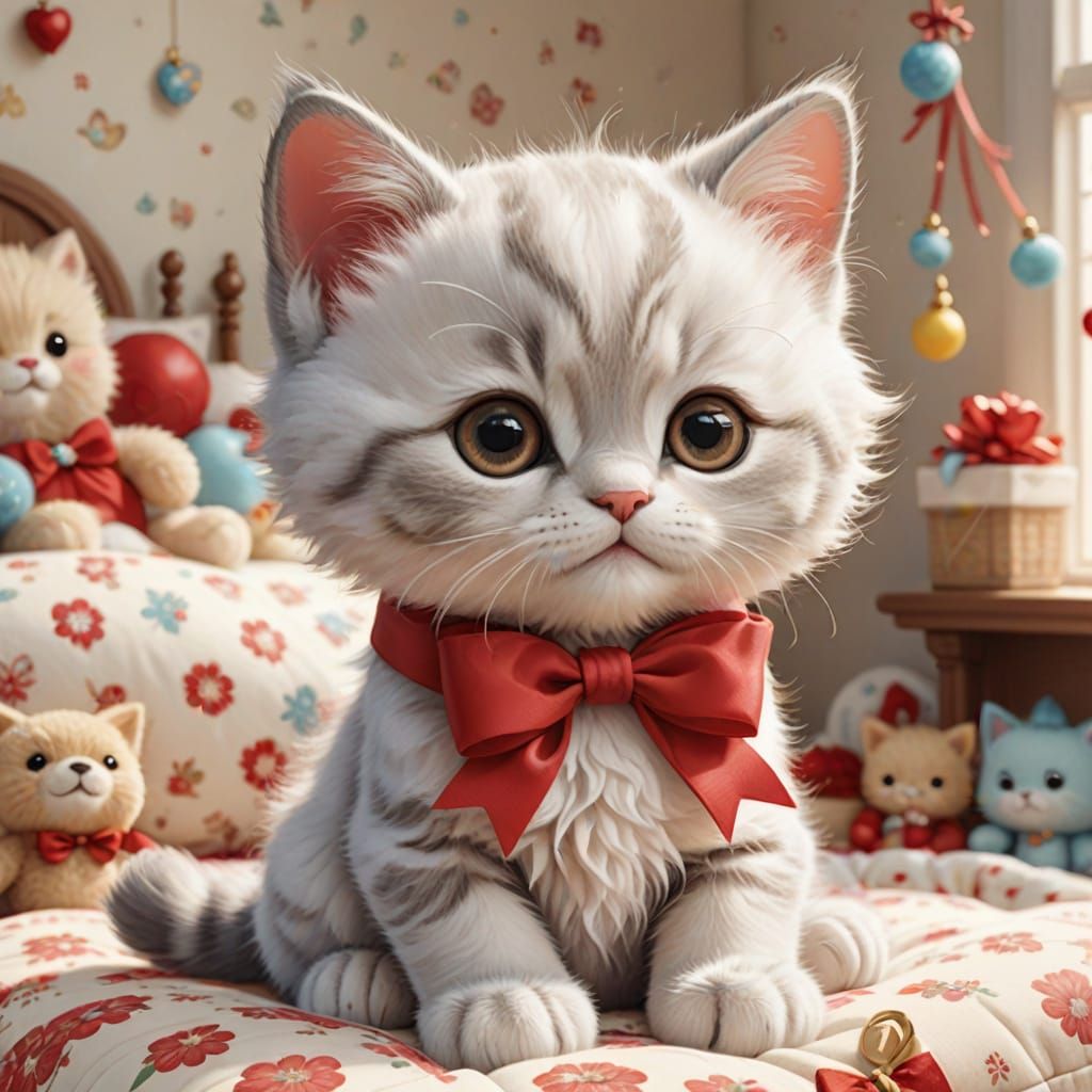 Whimsical Chibi Kitten in a Cozy Storybook Setting