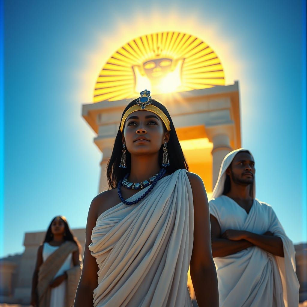 Egyptian Goddess Radiates Golden Light on Temple Wall