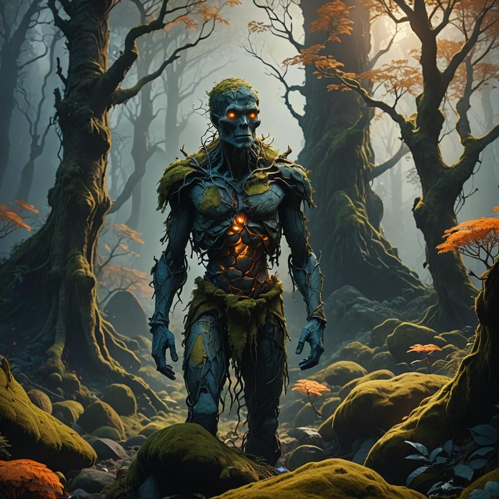 Living Rock Humanoid in Mystical Forest