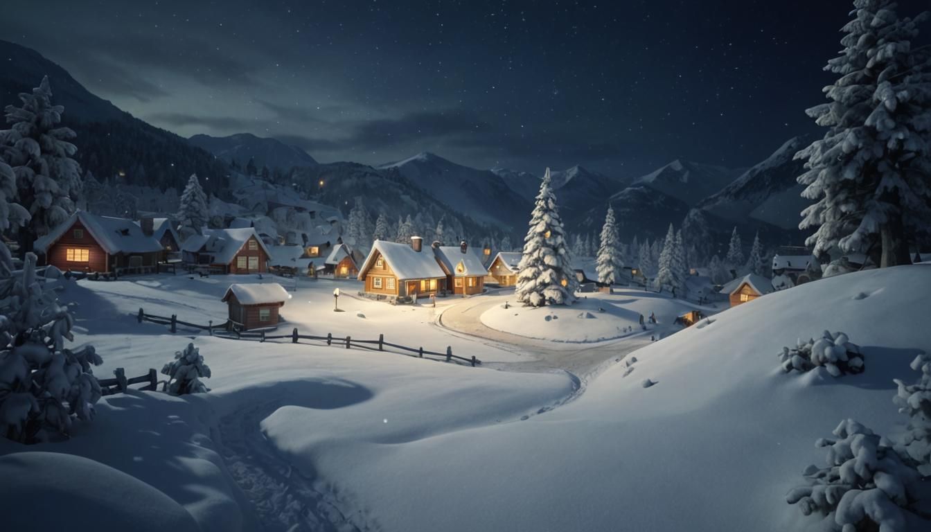 Snowy Christmas Village in Pixar Style 3D Art