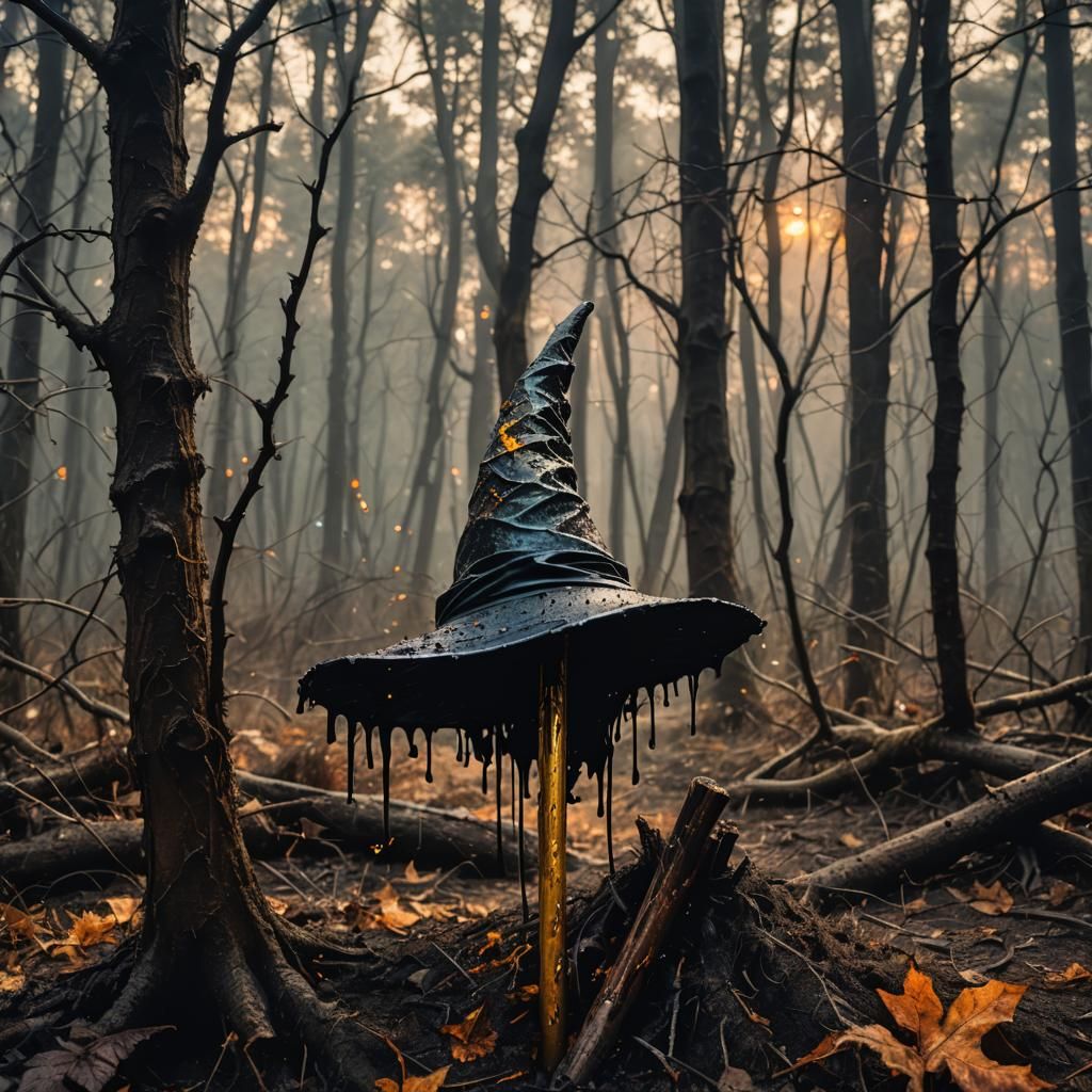 Eerie Forest Witch Hat in Ink Splatter Art