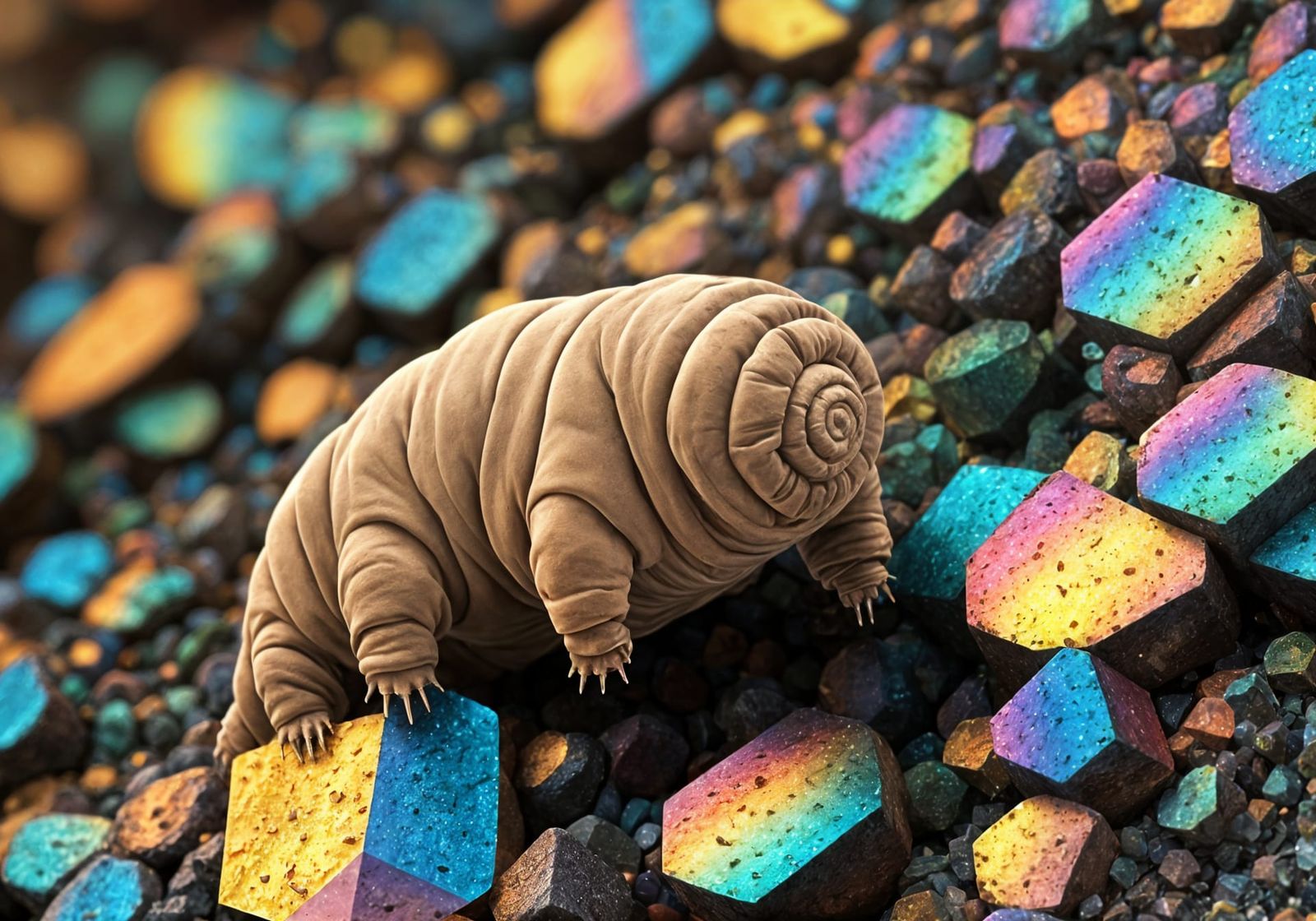 Tardigrade Amidst Glittering Crystal Sandscapes