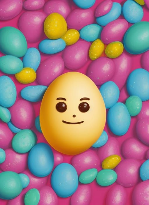 Hyperrealistic Egg with Face in Candy Art Style