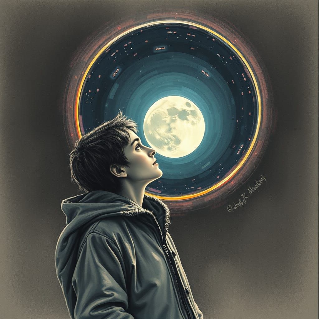 Kaleidoscope Moon: A Cozy Charcoal Drawing