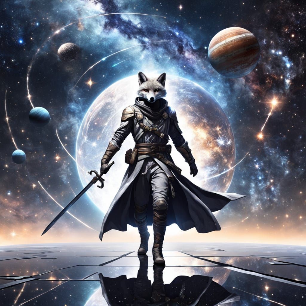 Cosmic Warrior in Starry Abyss