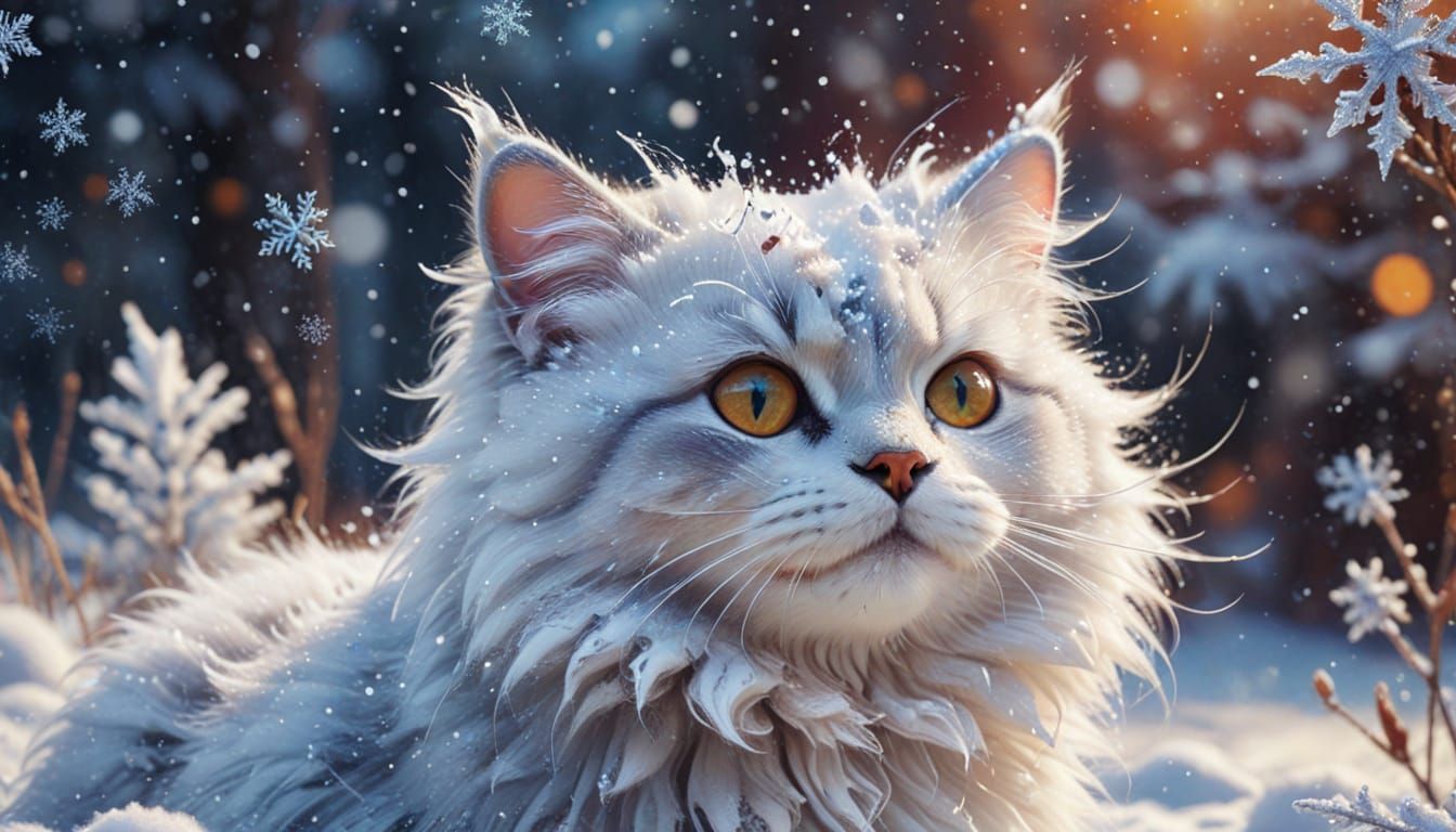 Whimsical Cat Portrait in Winter Wonderland