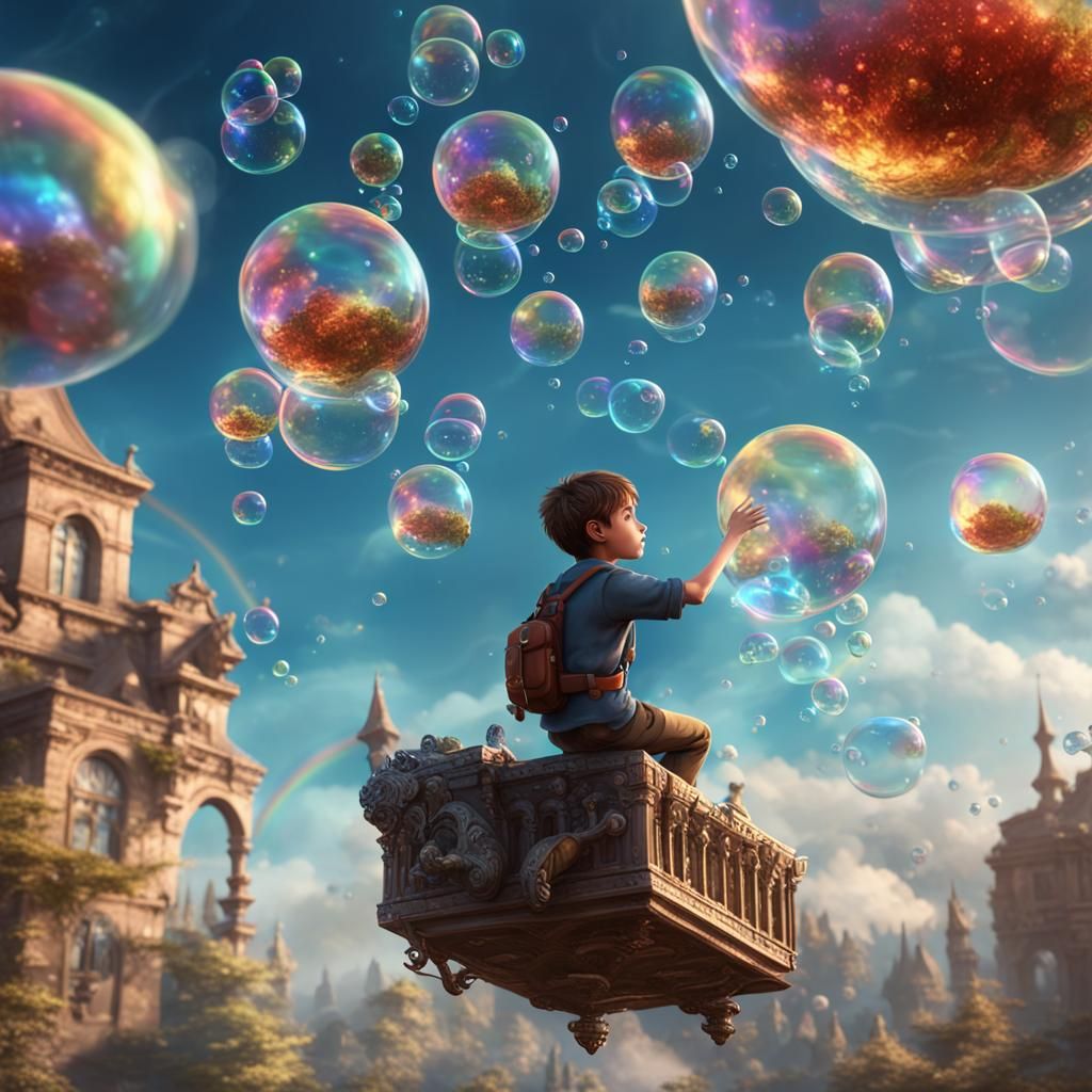 Boy's Bubble Flight: Fantastical Matte Painting