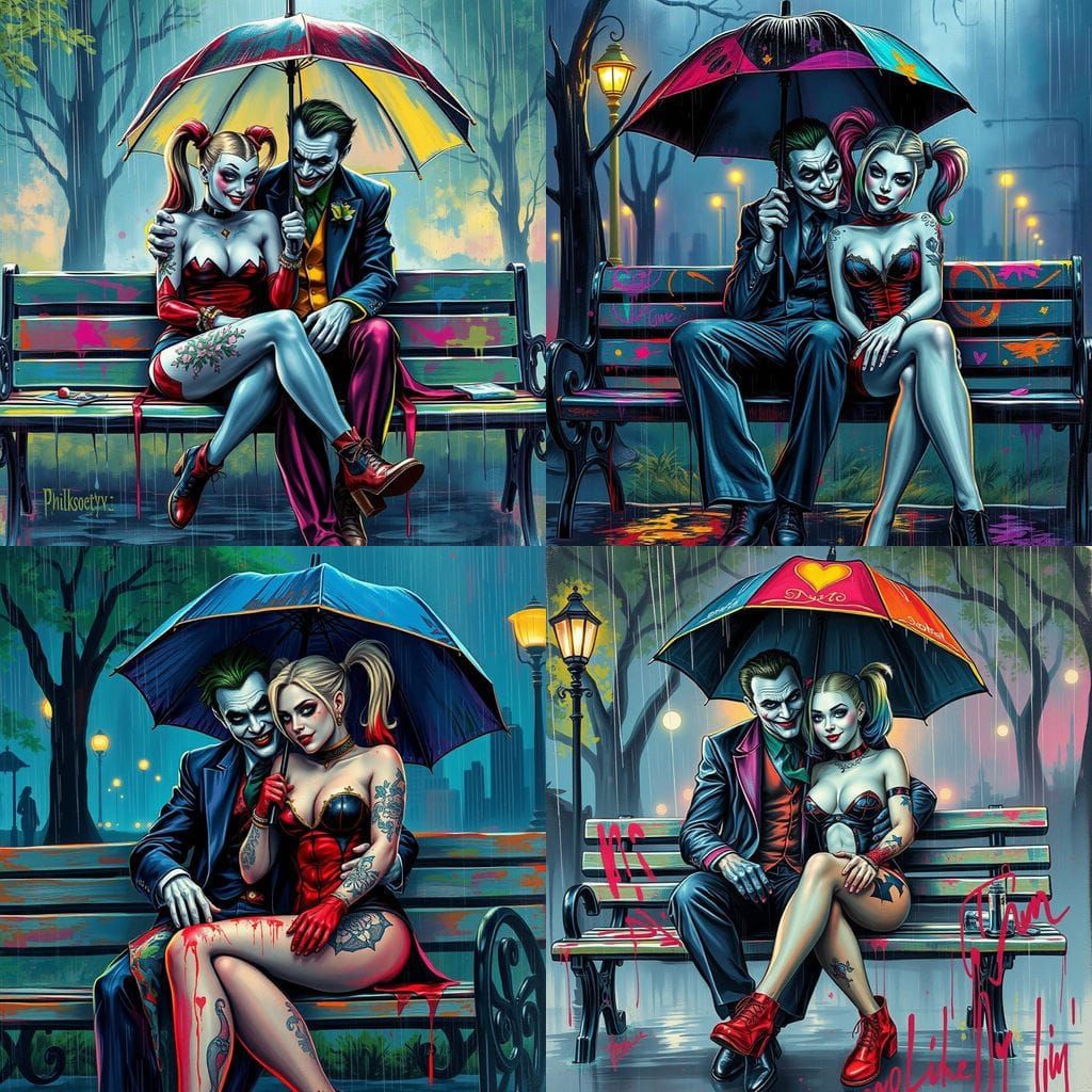 Harley Quinn in a Bioluminescent Vogue Vibe, Thick Strokes a...