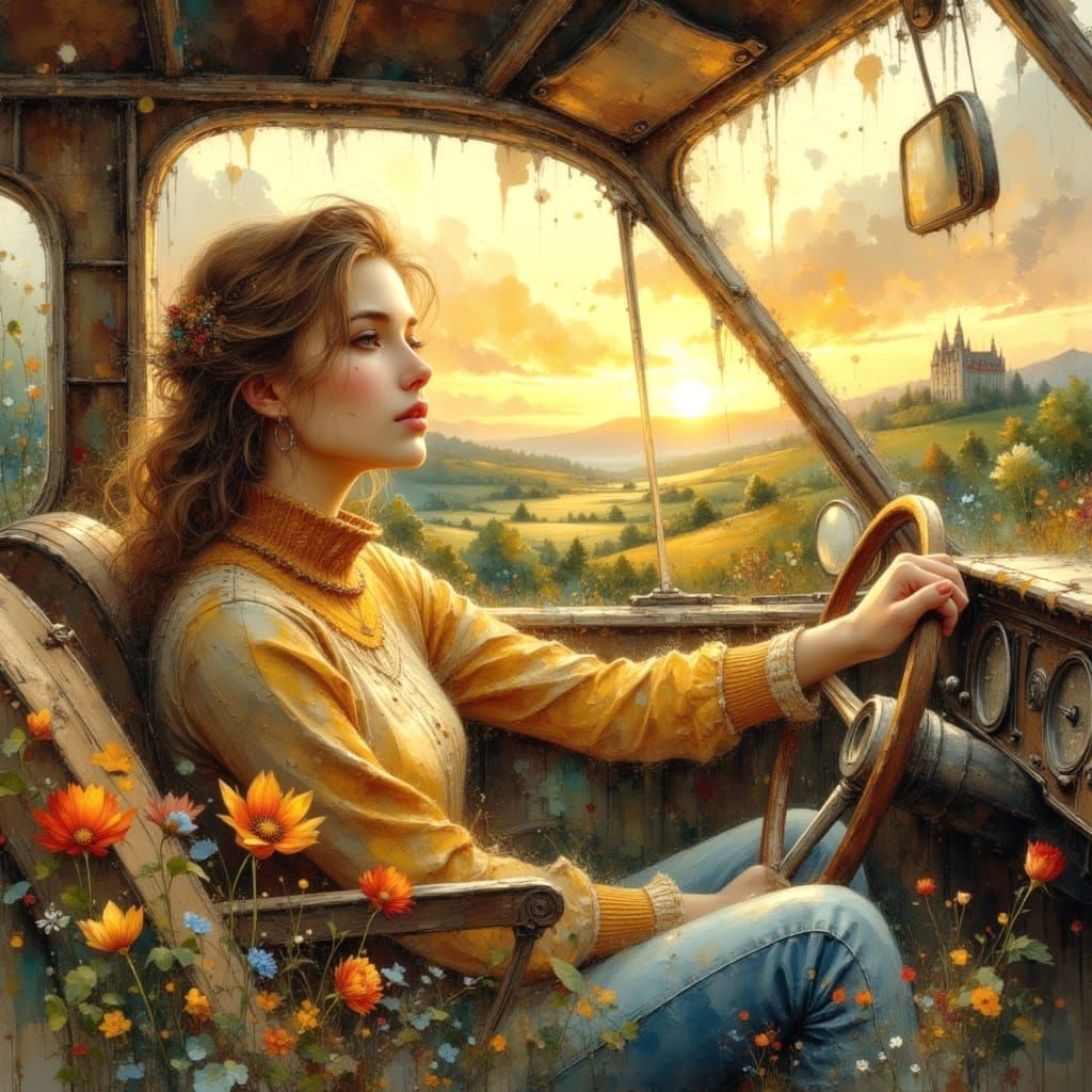 Nostalgic Road Trip: Impasto Oil Painting