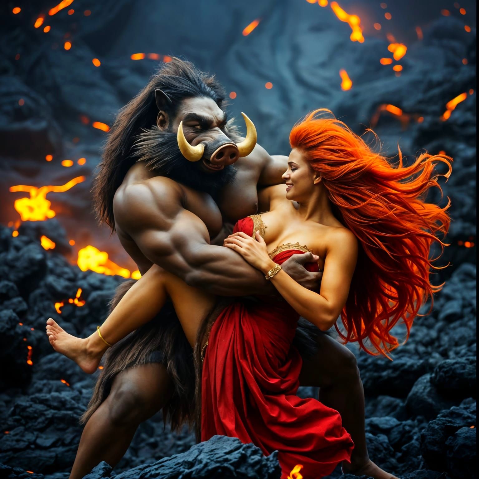 Epic Wrestling Scene of Kamapua'a and Pele in a Fiery Hawaii...