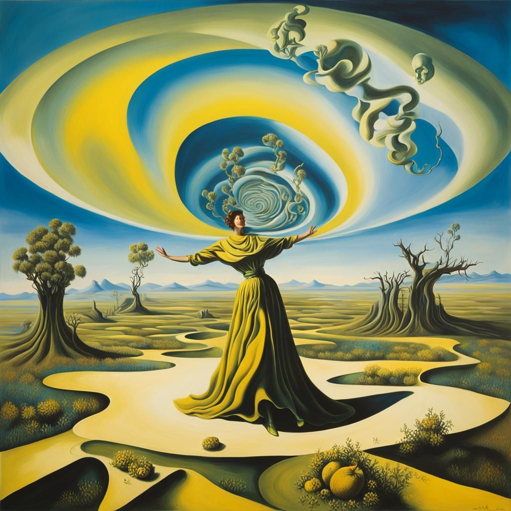 Surreal Landscape with Gothic Musician in Dali Style