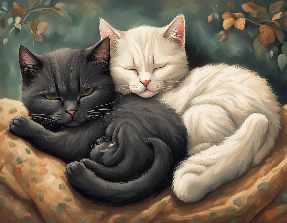Cuddled Cats: A Heartwarming Sleep Scene