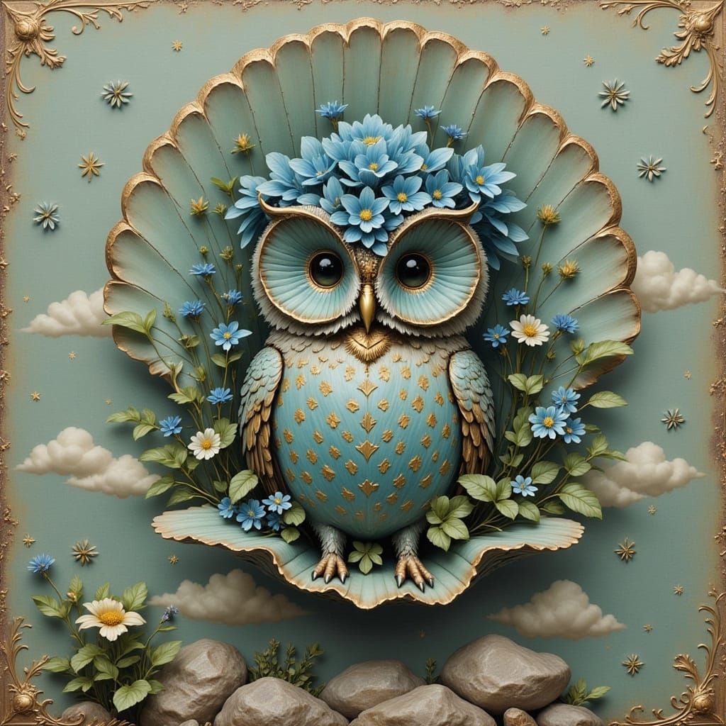 Whimsical Sea-Faring Owl in a Vintage Collage