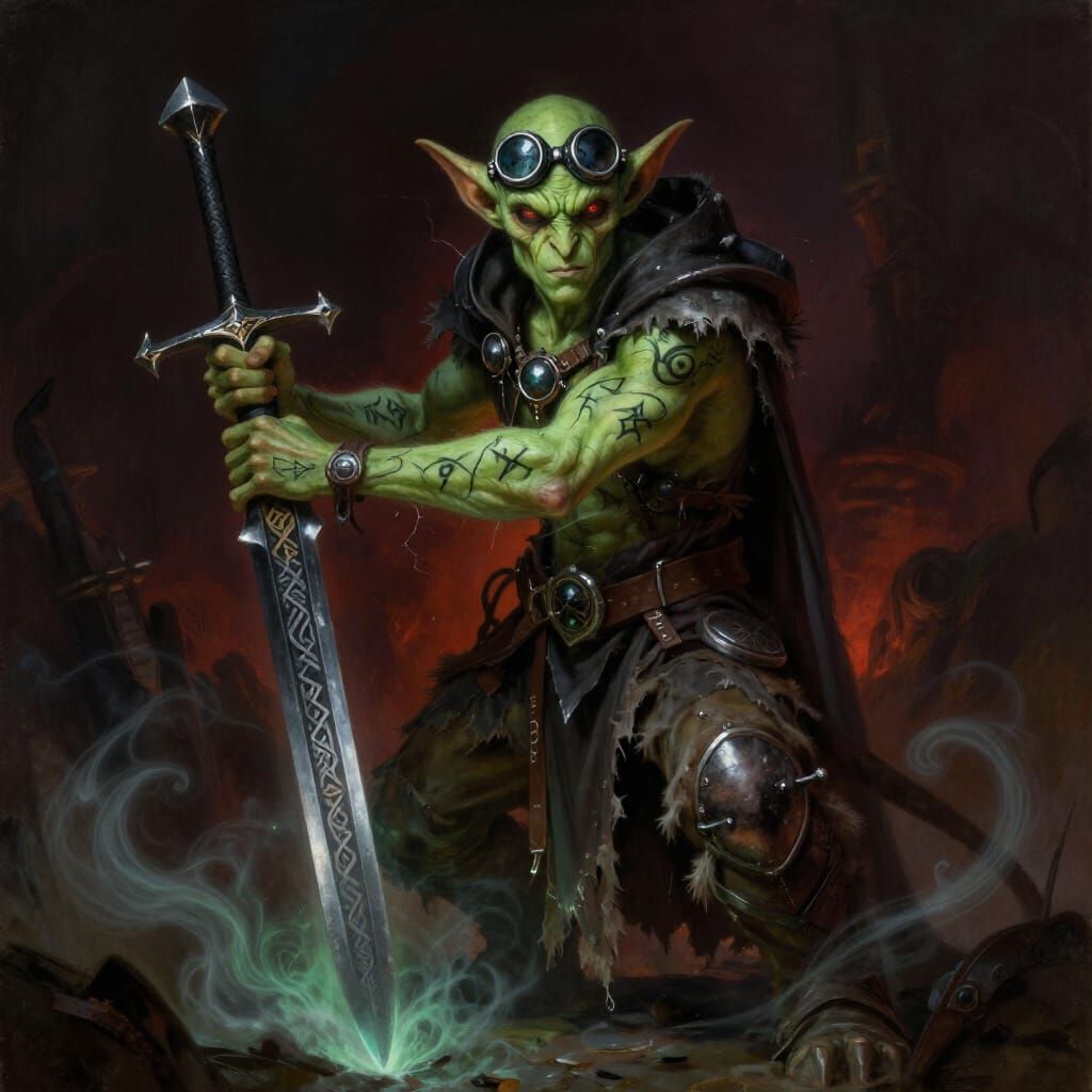 Goblin Warlock Wielding Arcane Greatsword