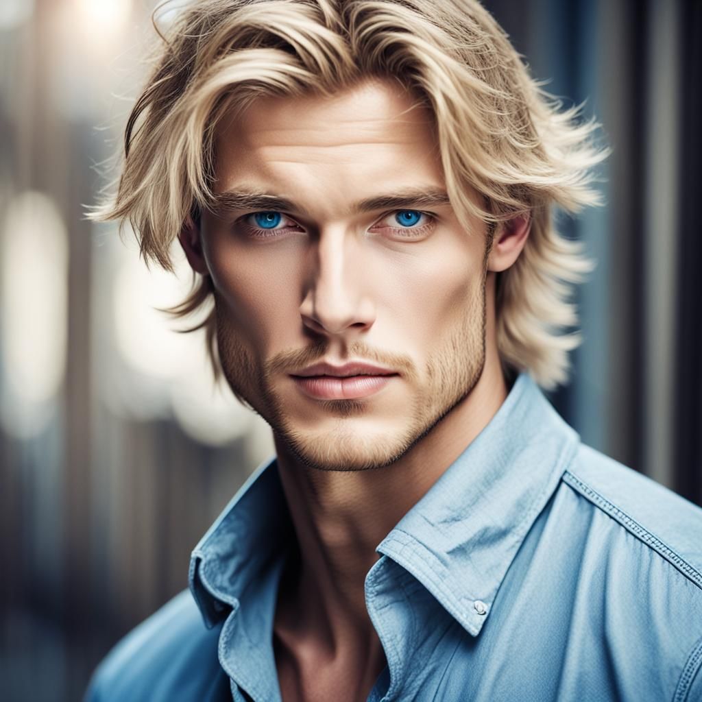 Alluring Photo Portrait of a Blond Man with Blue Eyes