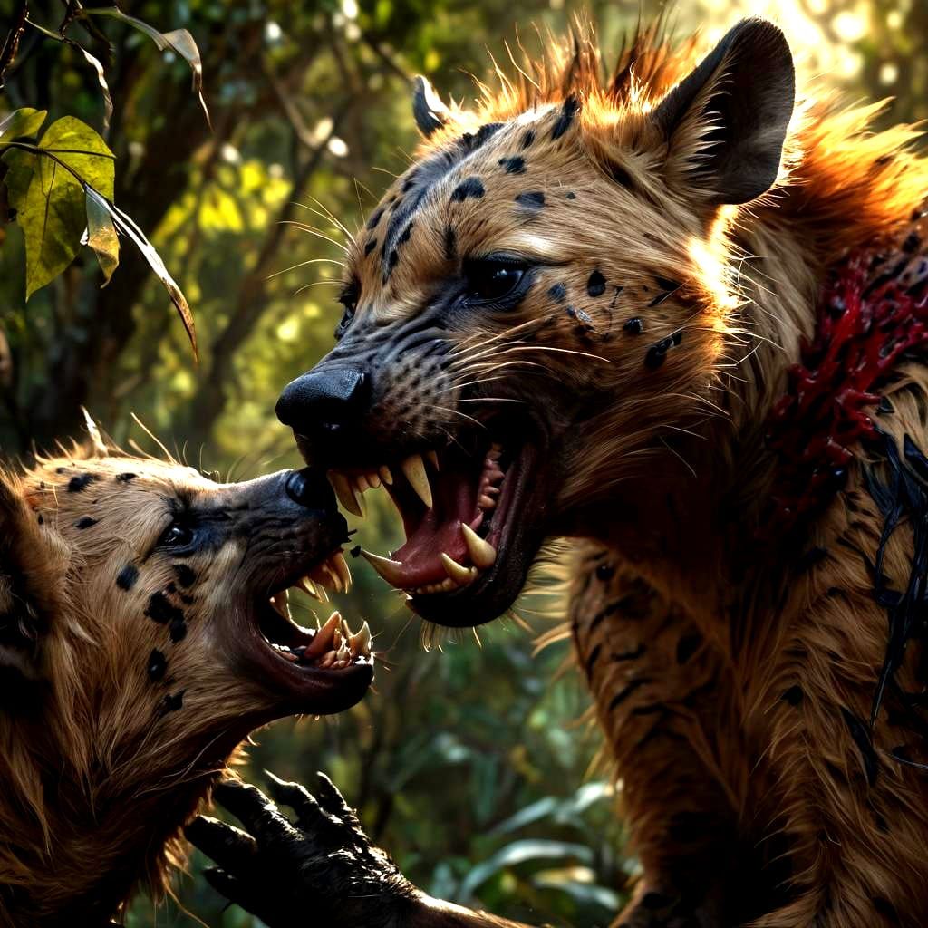 Tree Hyenas' Brutal Attack: A Hyperdetailed Scene