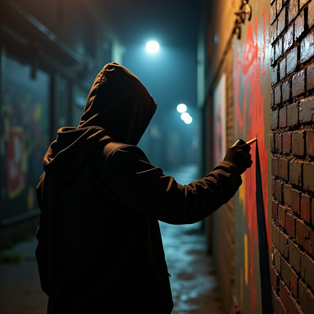 Hooded Figure Hit by Paint in Grungy Alley