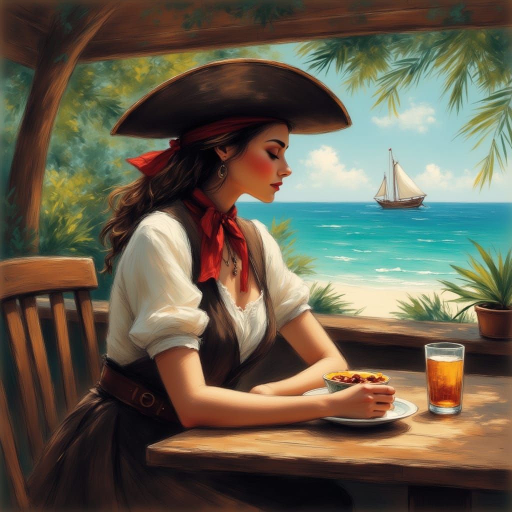 Woman Pirate in Beach Tavern