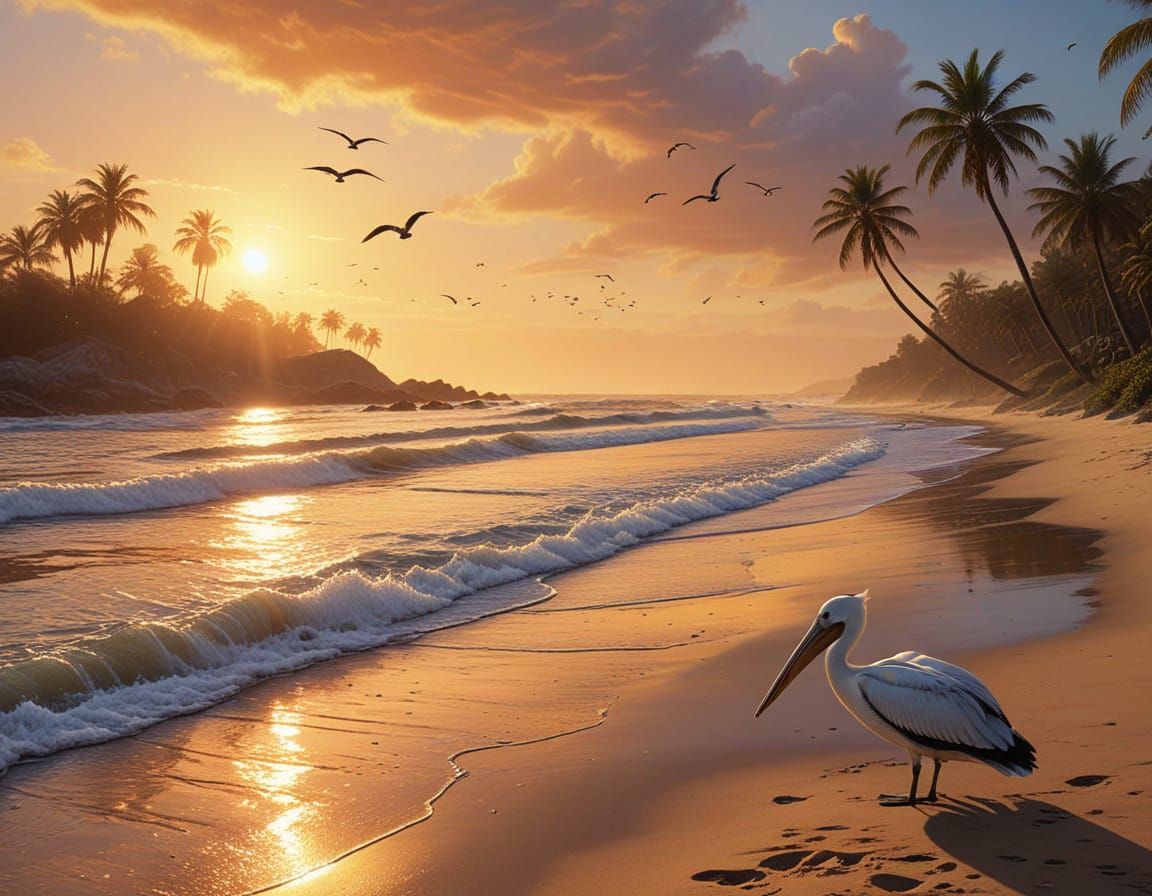 Seaside Sunset Postcard: A Tranquil Beach Scene