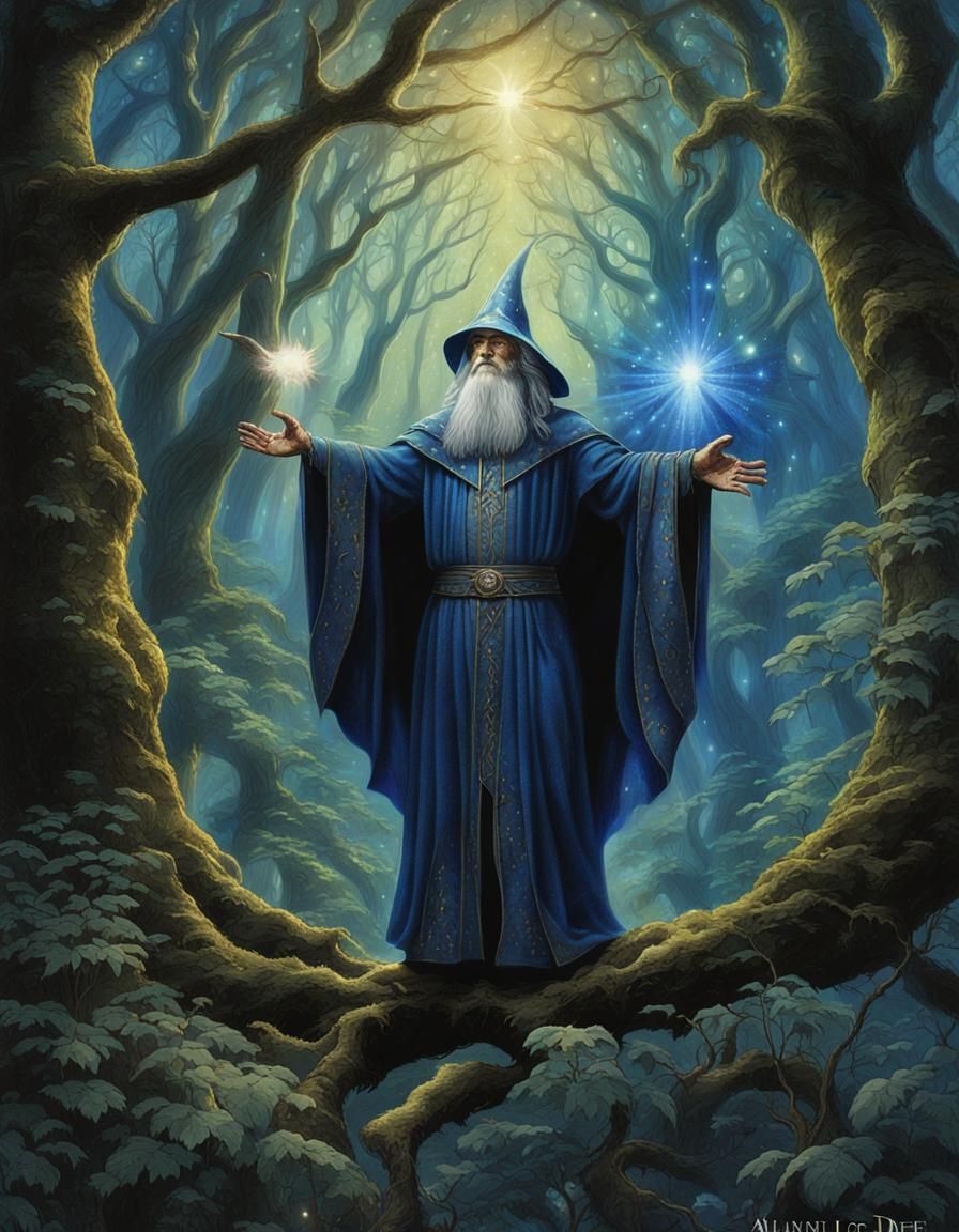 Mystical Wizard Basking in Jeweled Starlight