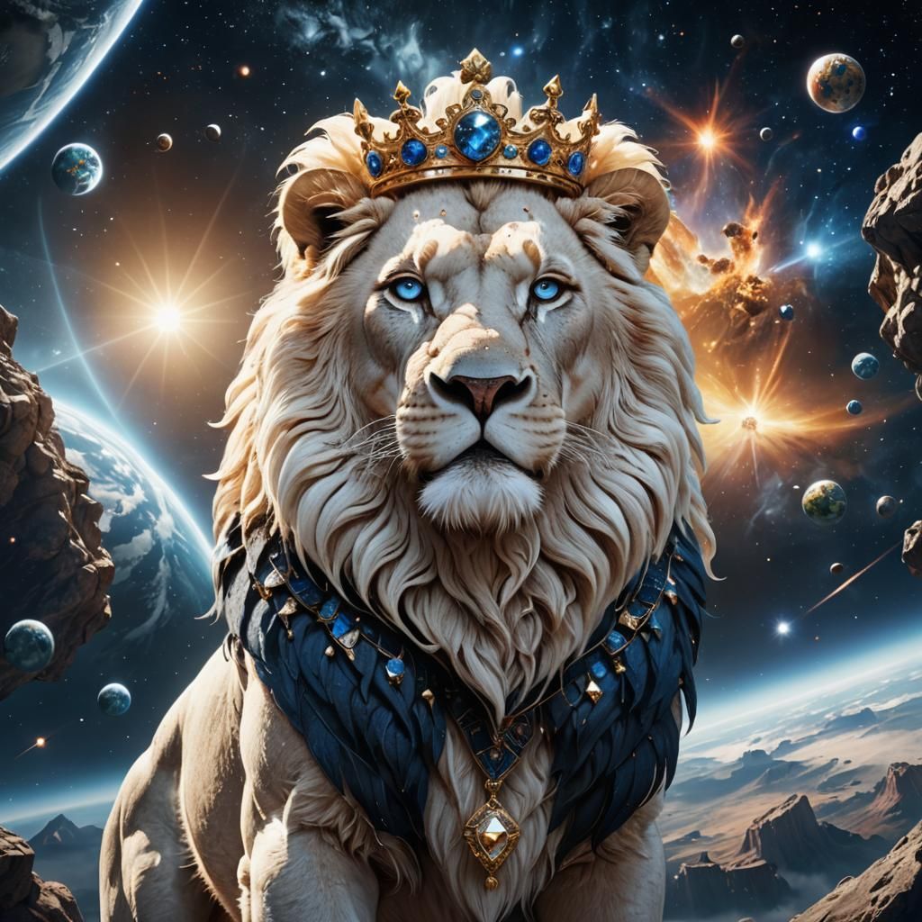 White Lion King in Space, 3D Render