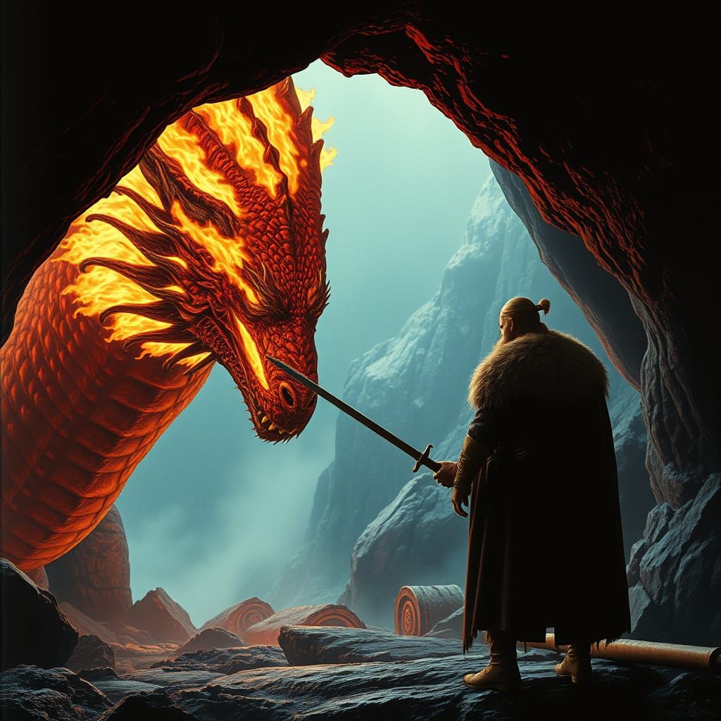 Viking Dragon Slayer Portrait in Illustration Style