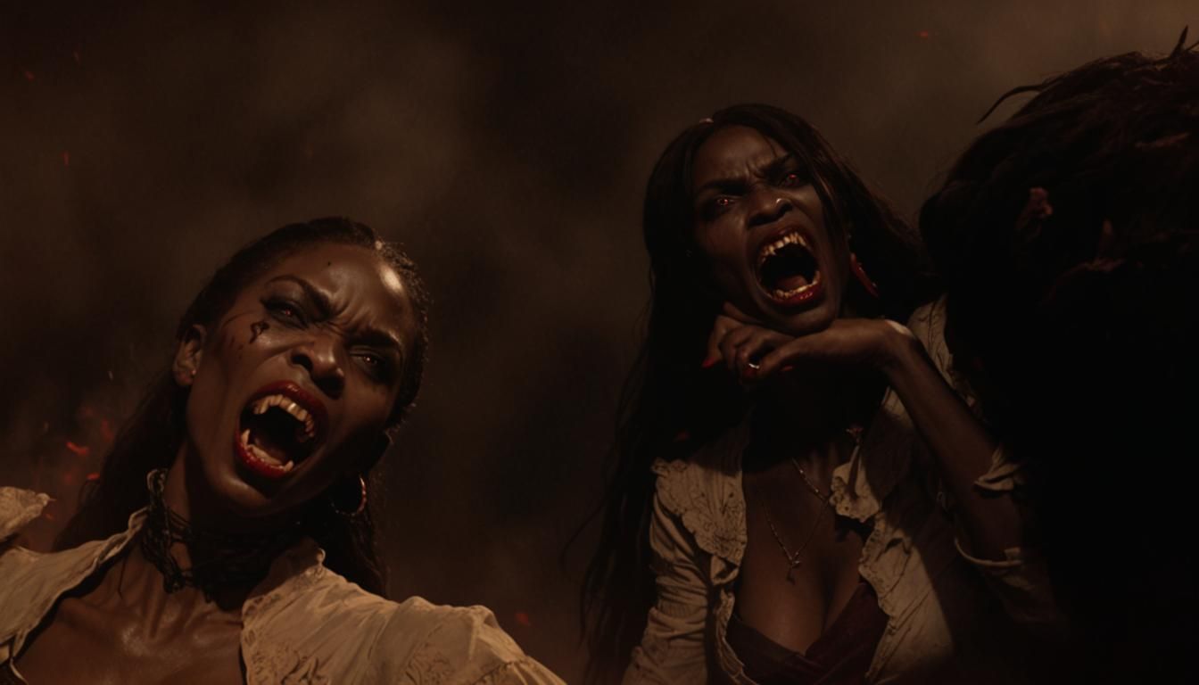 Gothic African Vampire Woman Portrait in Dark Fantasy Style