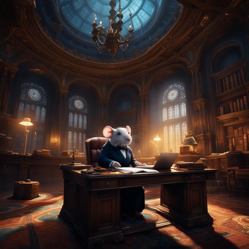 Mouse-Eye View of Secretary Ready to Dictate