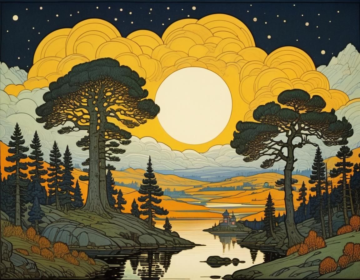 Enchanted Forest Illustration in Bilibin Style