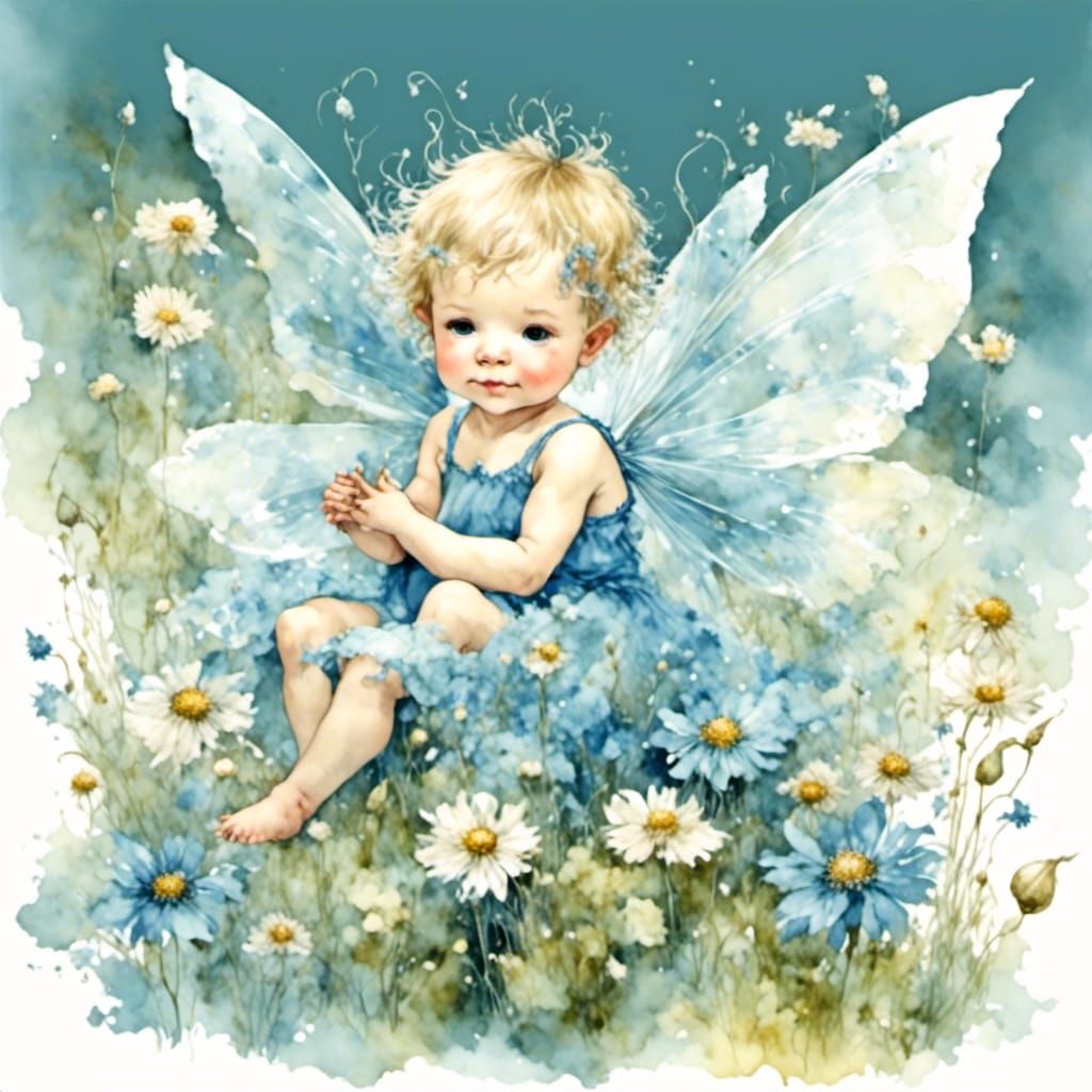 Baby Fairy Boy with Translucent Wings on Flower