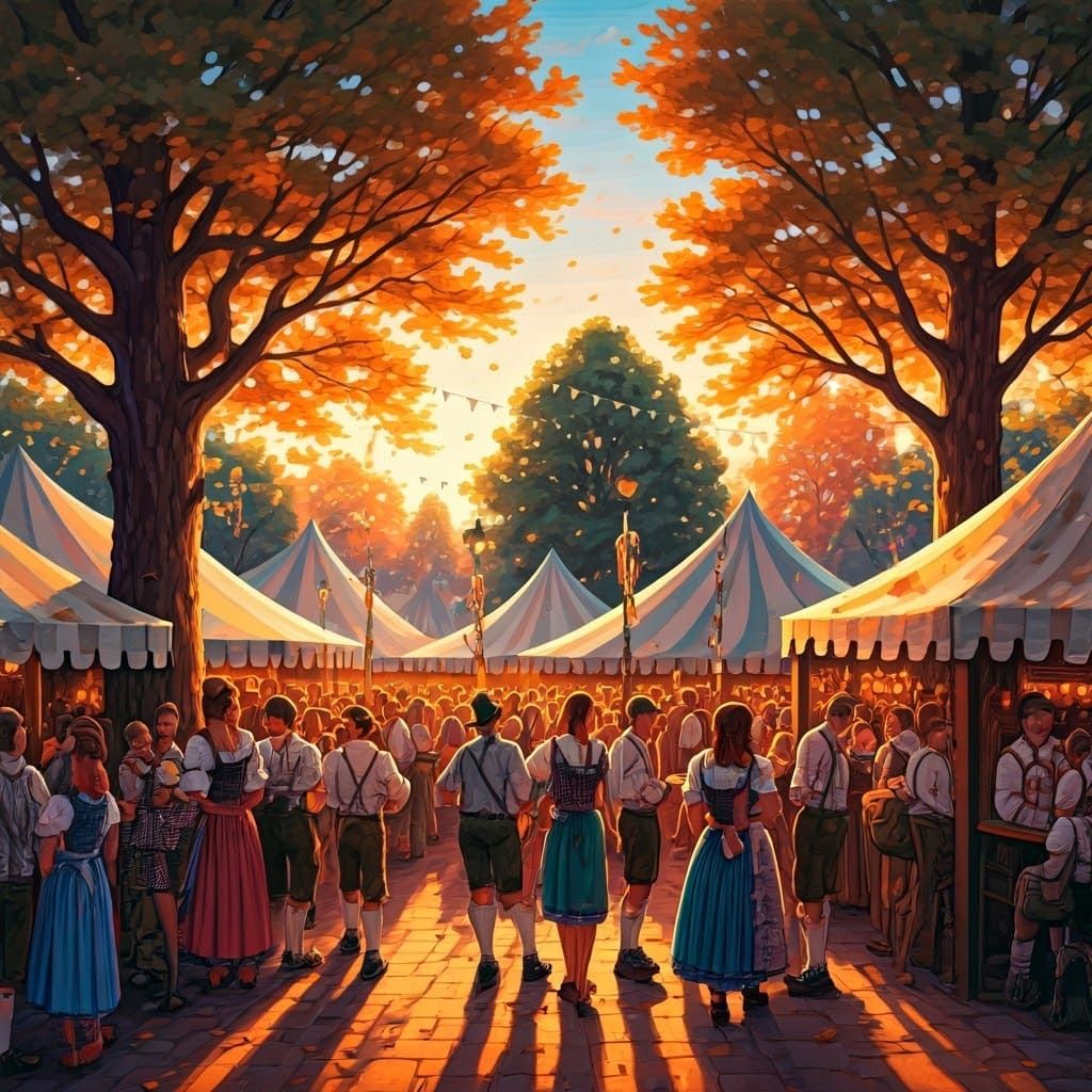 Oktoberfest Sunset in German Beer Garden