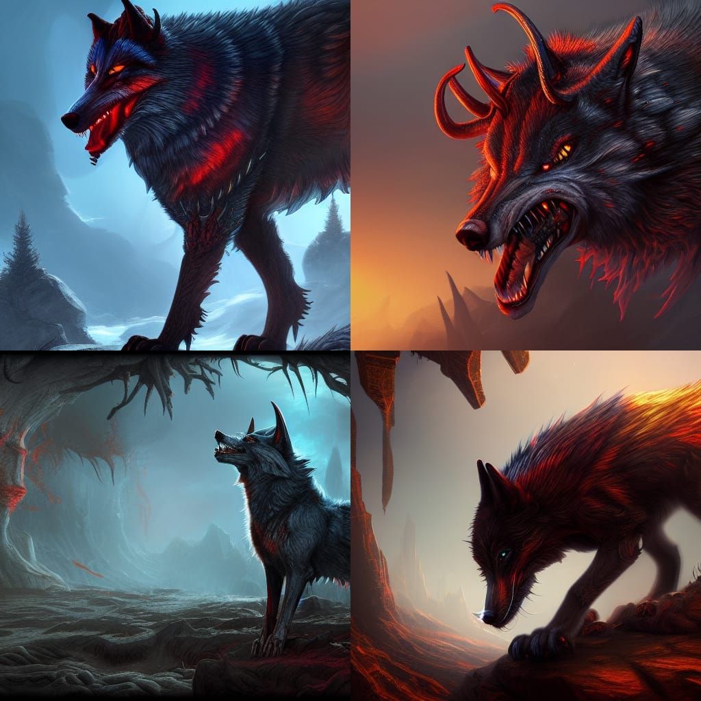 Detailed Matte Painting of a Devil Wolf