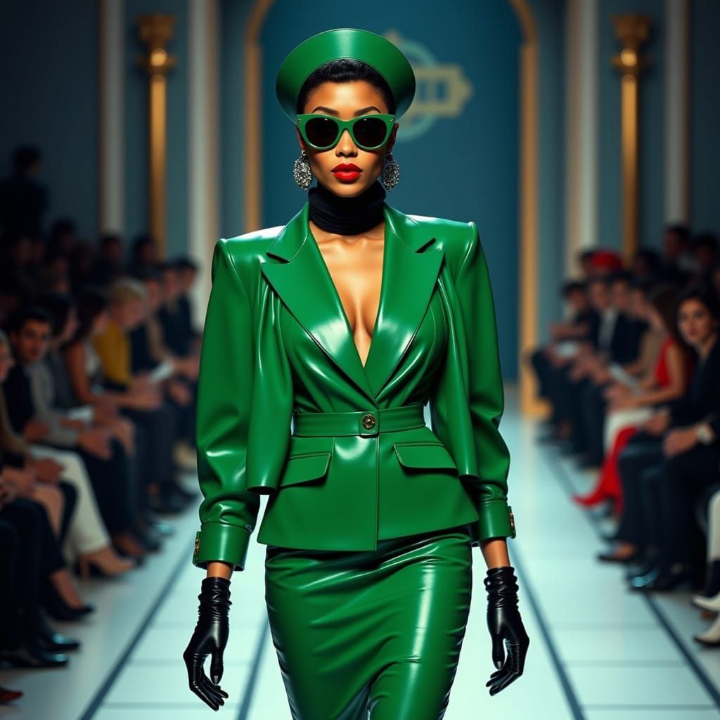Green Leather Suit: Surreal Runway Fashion