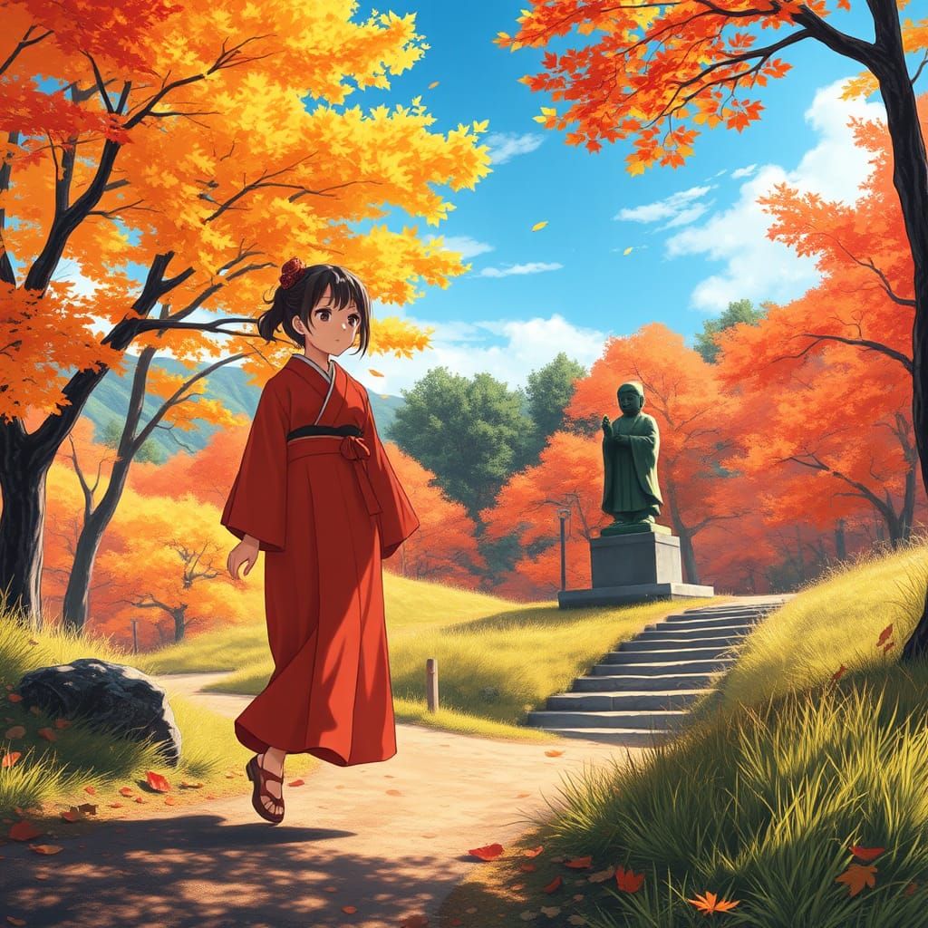 Japanese Autumn Girl: Anime-Inspired Serenity