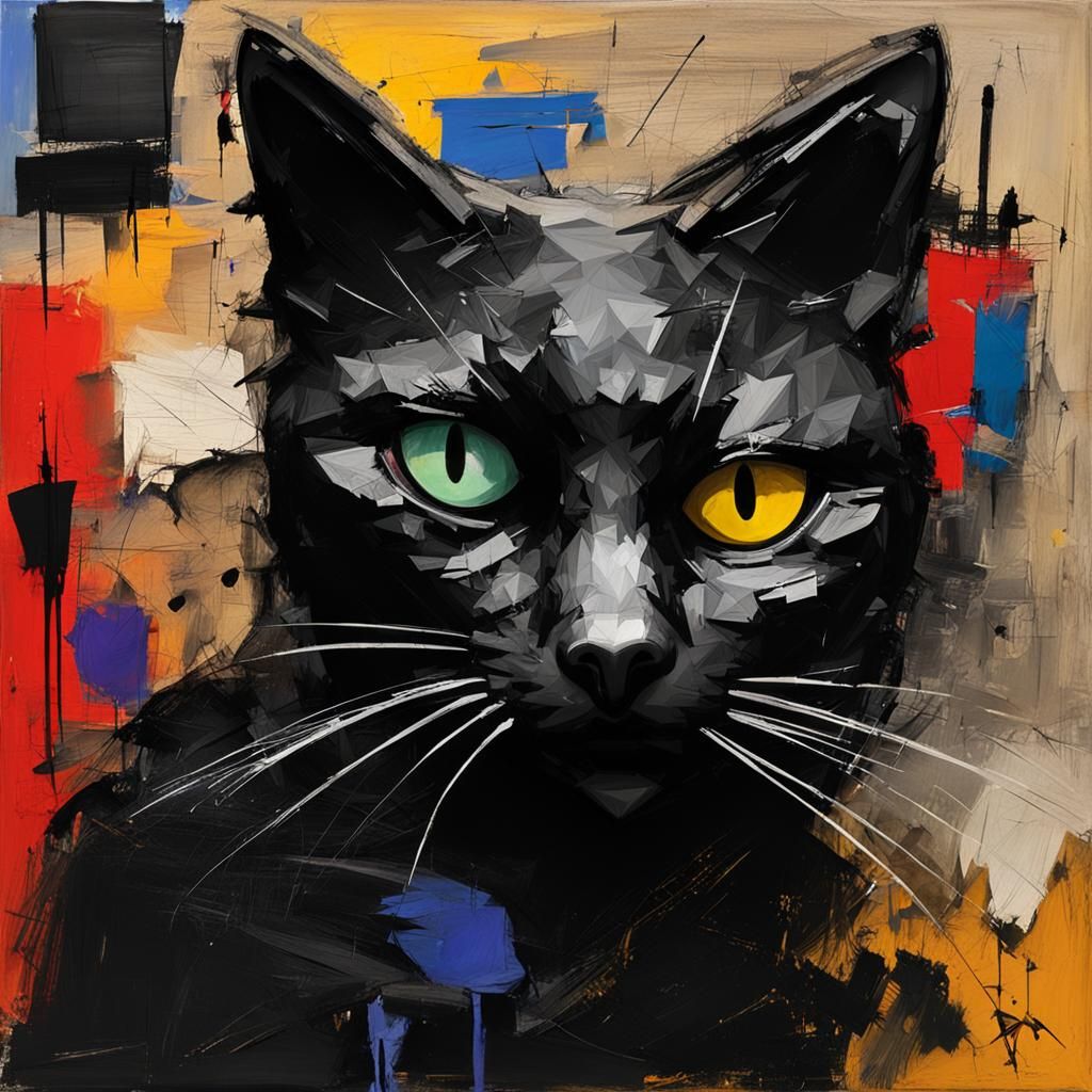 Abstract 3D Black Cat Face