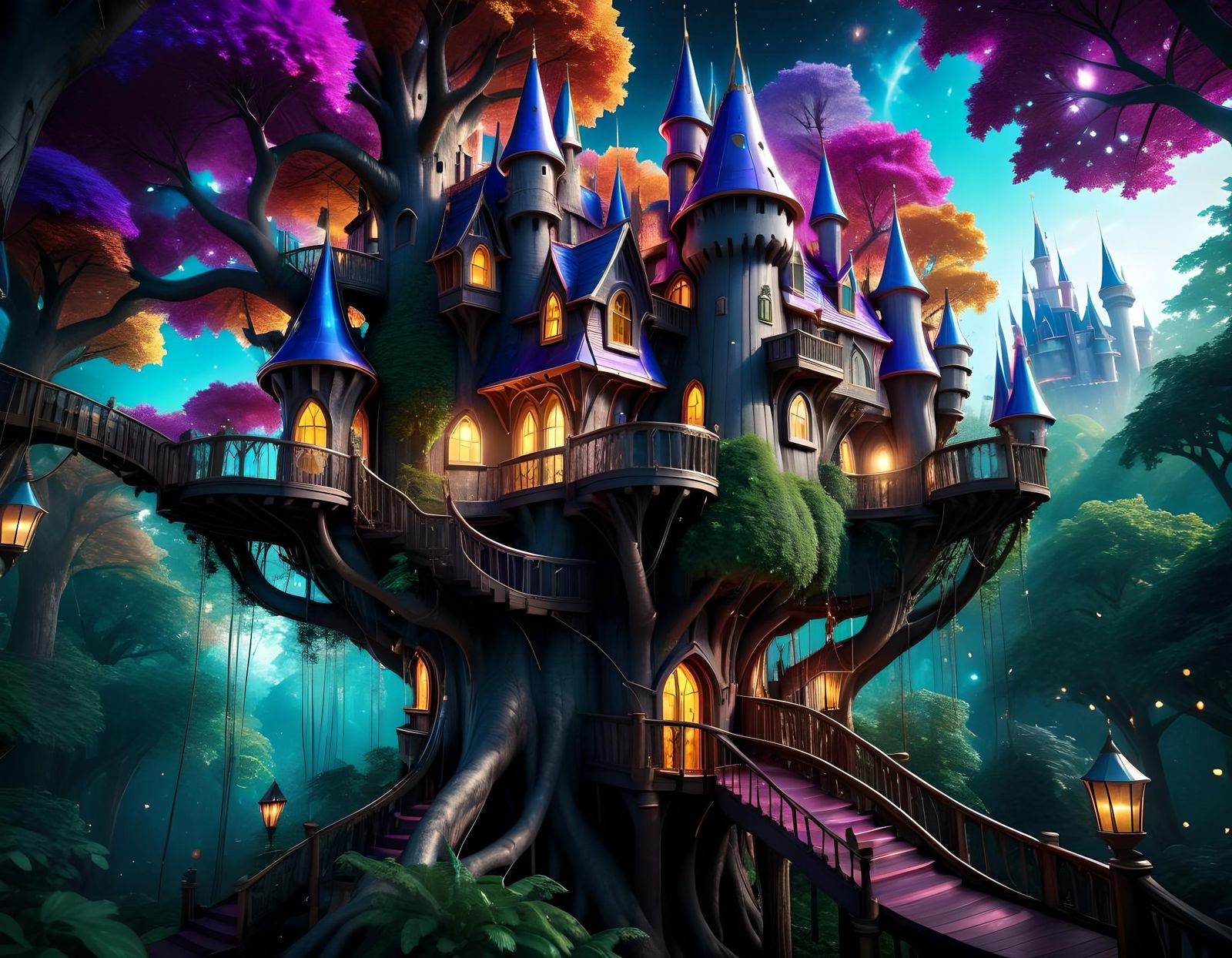 Sparkling Magic-Castle Treehouse in Canopy: Fantasy Architec...
